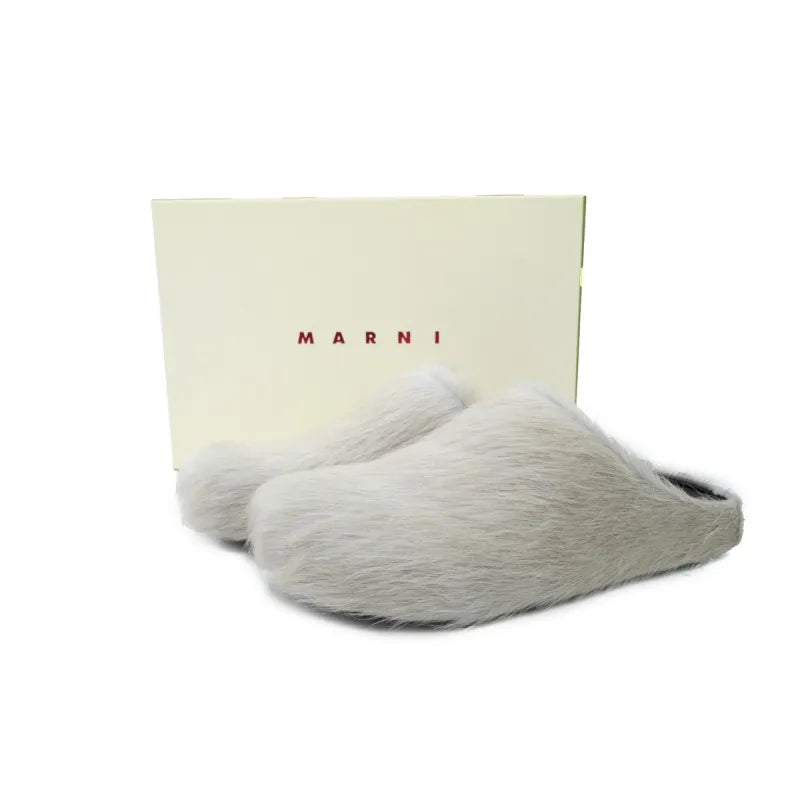 Marni Long-hair Calfskin Fussbett Sabot Grey