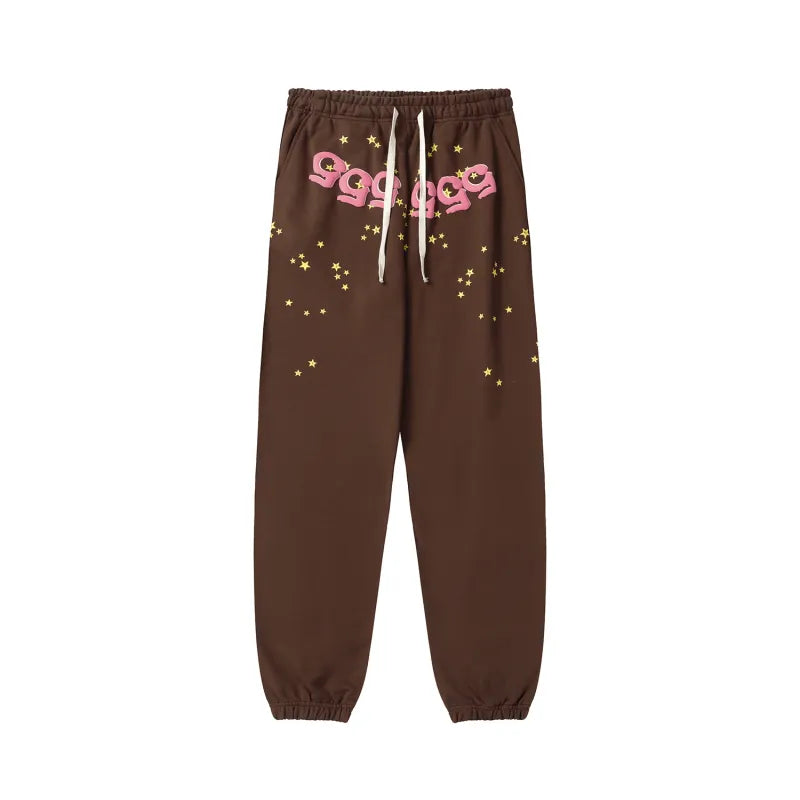 BROWN AND PINK SP5DER PANTS 100% COTTON