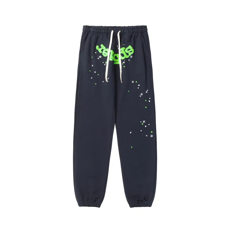 NAVY AND GREEN SP5DER 100% COTTON PANTS