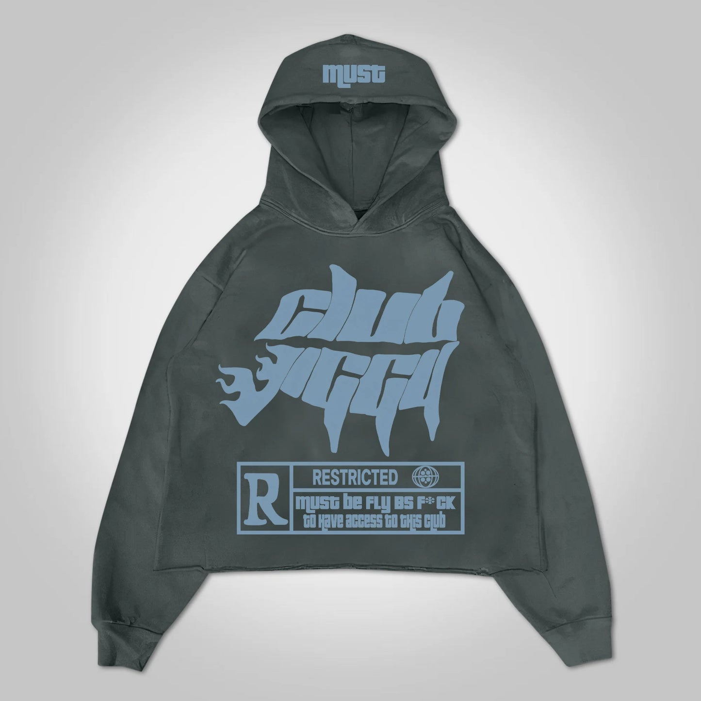 CLUB RICH GREEN AND LIGHT BLUE CROPPED HOODIE