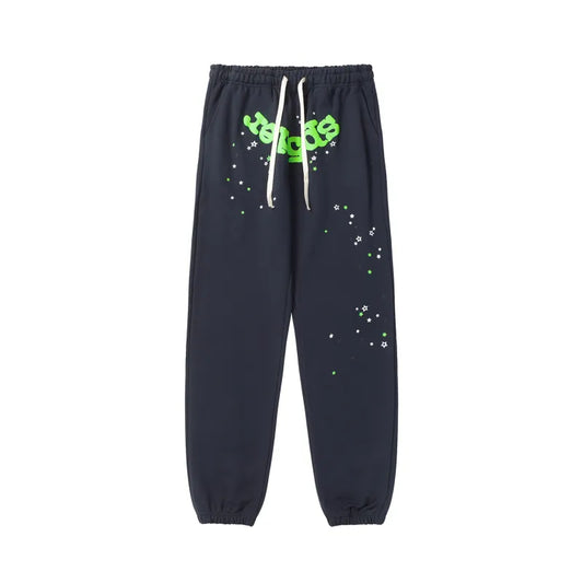 NAVY AND GREEN SP5DER 100% COTTON PANTS