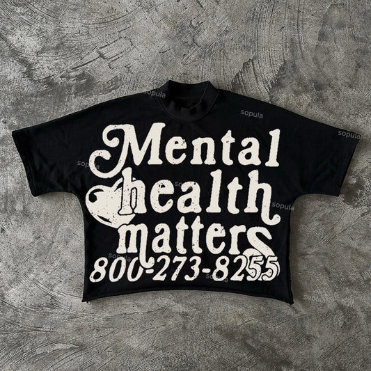 MENTAL HEALTH MATTER CROPPED BLACK TEE