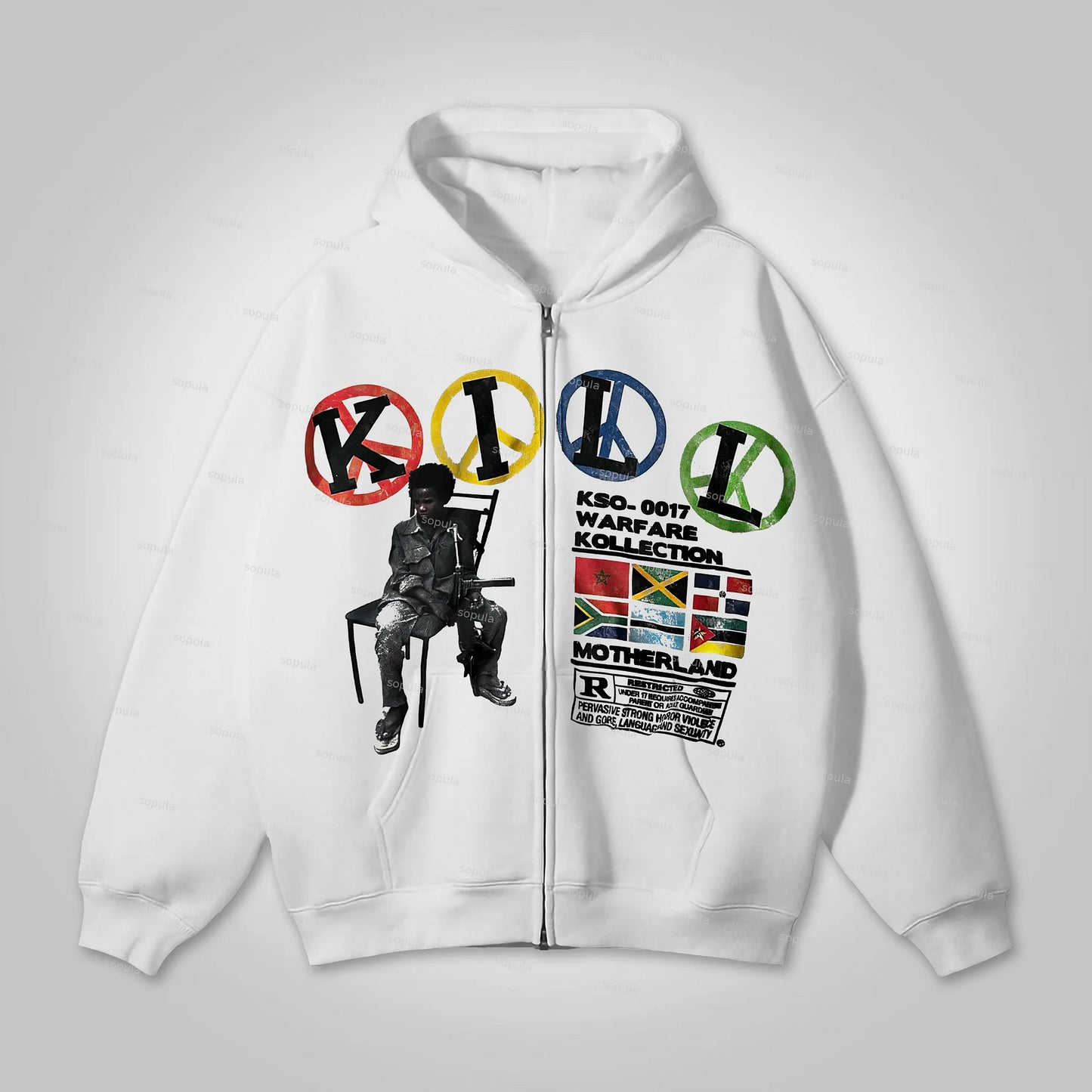 WHITE KILL 100% COTTON WHITE ZIP-UP