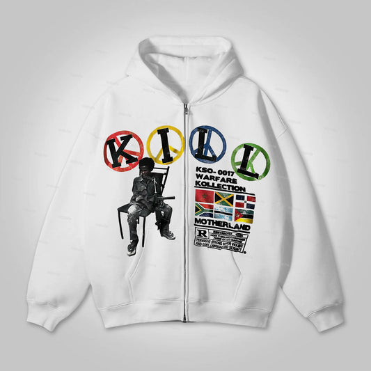 WHITE KILL 100% COTTON WHITE ZIP-UP